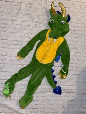 Kids Green and Yellow Dragon Costume - Plush Hooded